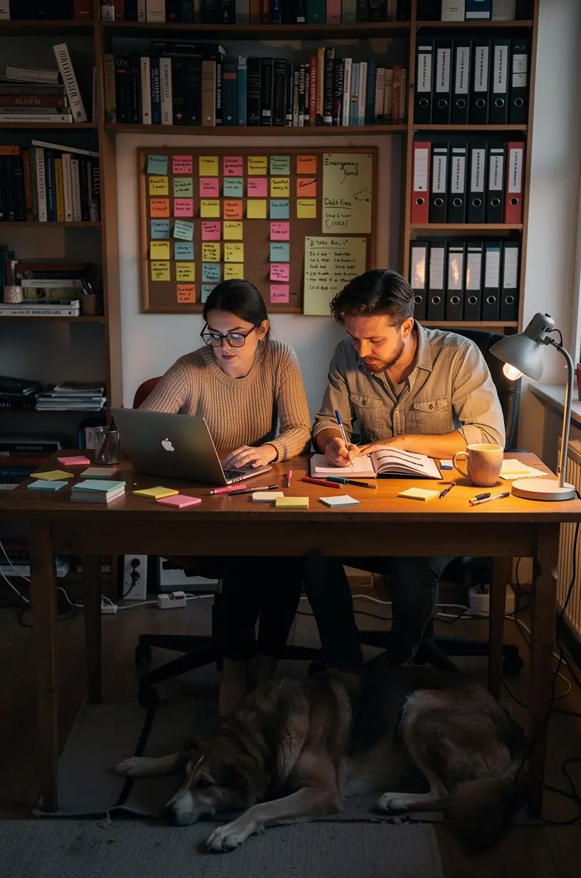 Nyomtatott költségvetési útmutatók és könyvek egymásra rakva, tiszta és rendezett asztalon.