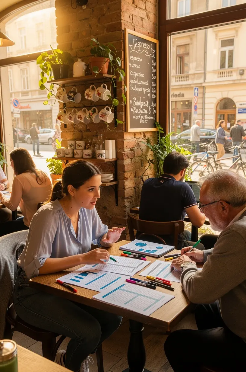 Résztvevők jegyzetelnek egy személyes pénzügyi szemináriumon, előadó a táblánál magyaráz.