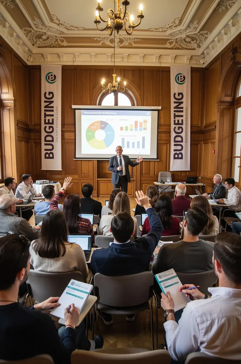 Digitális és nyomtatott pénzügyi tervezési anyagok együttesen bemutatva, hangsúly az oktatásra.